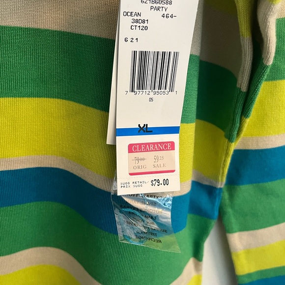 Jones New York Lime Green Teal Striped Scoop Neck Top - Picture 3 of 4